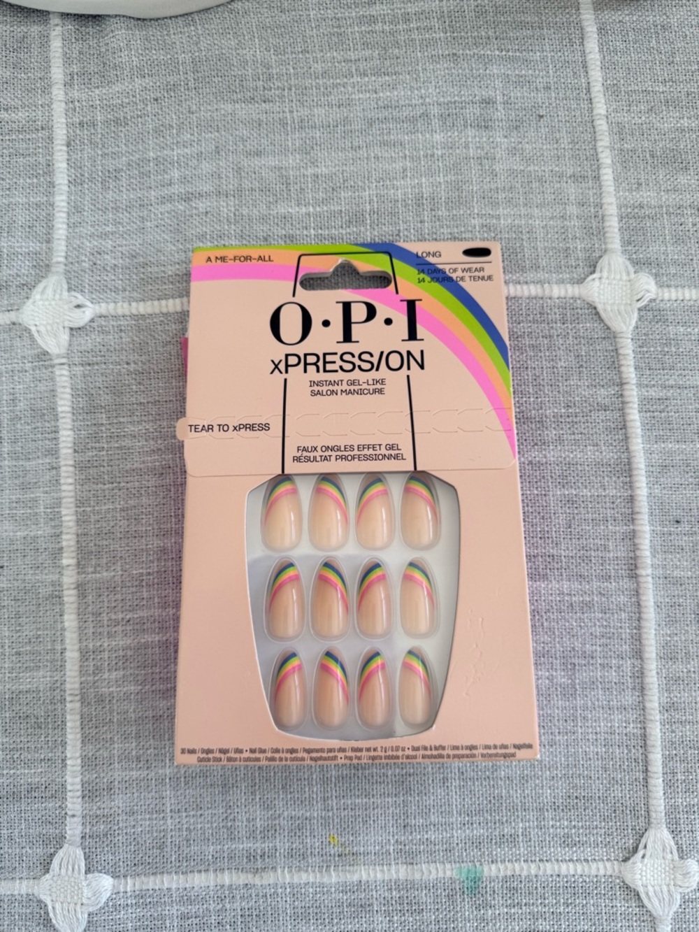 OPI Xpress/On Press-On Nails - Nude with Rainbow Tip Design